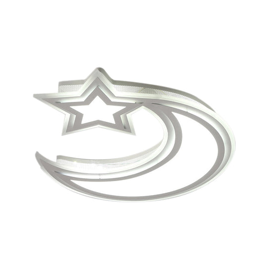 Kids Cartoon Acrylic Led Flush Ceiling Light - Crescent And Star Design For Bedroom