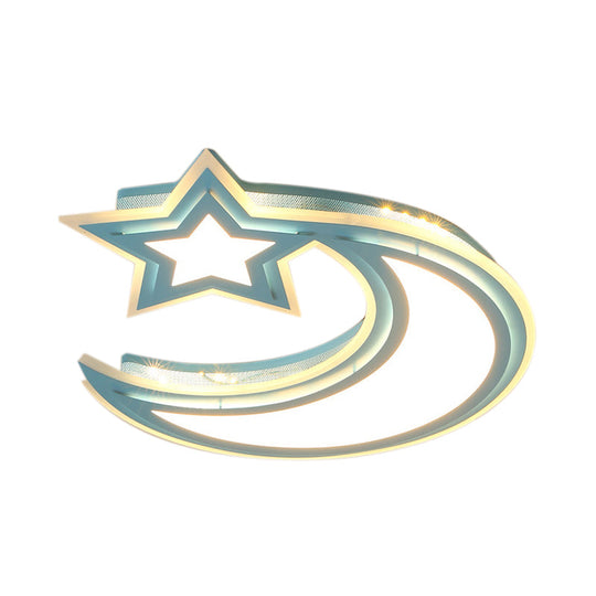 Kids Cartoon Acrylic Led Flush Ceiling Light - Crescent And Star Design For Bedroom