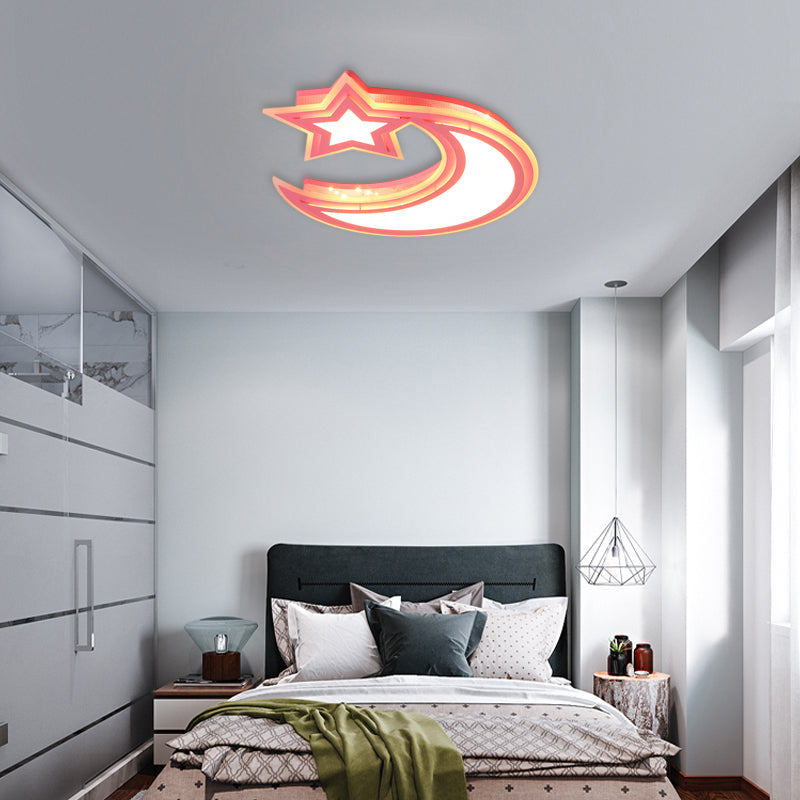 Kids' Cartoon Acrylic LED Flush Ceiling Light - Crescent and Star Design for Bedroom