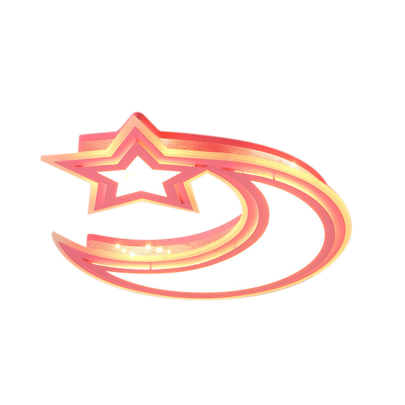 Kids' Cartoon Acrylic LED Flush Ceiling Light - Crescent and Star Design for Bedroom