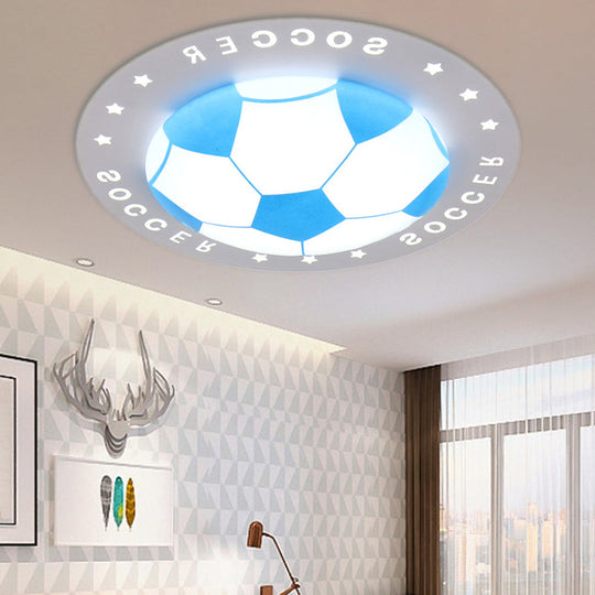 Football Flush Mount LED Ceiling Light for Kids Bedroom: Metal & Acrylic Sport Style