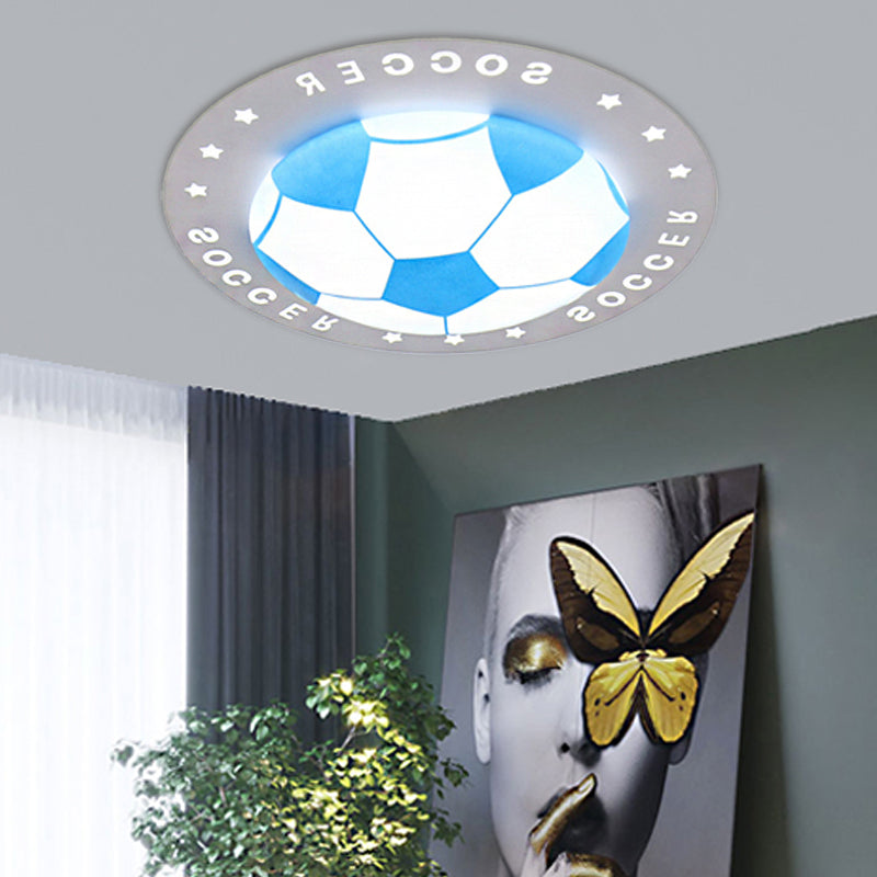 Football Flush Mount Led Ceiling Light For Kids Bedroom: Metal & Acrylic Sport Style