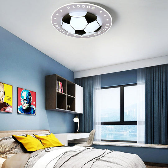 Football Flush Mount Led Ceiling Light For Kids Bedroom: Metal & Acrylic Sport Style