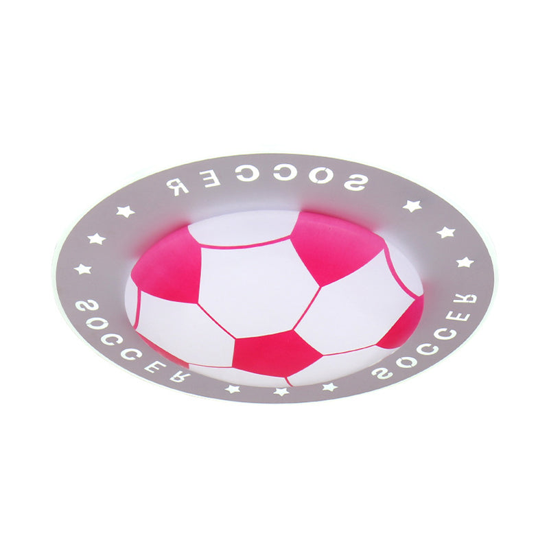 Football Flush Mount Led Ceiling Light For Kids Bedroom: Metal & Acrylic Sport Style