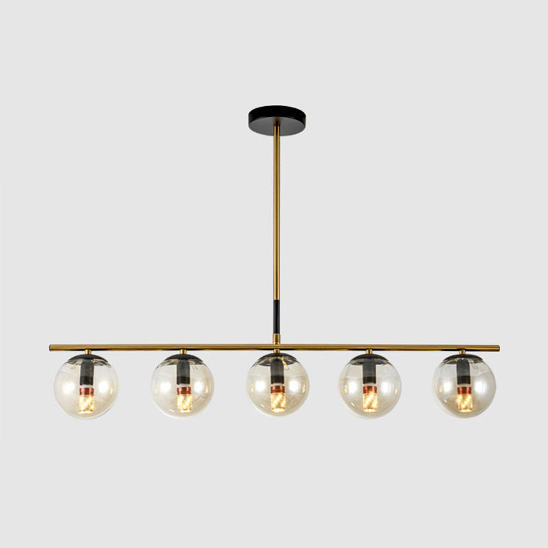 Minimalist Glass Globe Island Chandelier With Brass Pendant - 4/5 Lights In White Smoke Grey Or