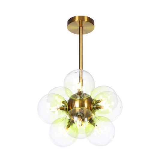 Minimalist Globe Semi Flush Ceiling Lamp - Gray/White/Red Glass - 9 Lights - Black/Brass/Chrome