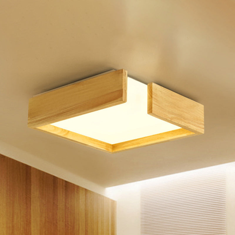Sleek Natural Wood Flush Mount LED Ceiling Light Fixture in Warm/White Light, 16"/20.5"/25.5" W