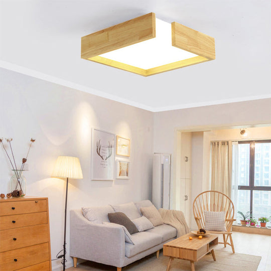 Sleek Natural Wood Flush Mount LED Ceiling Light Fixture in Warm/White Light, 16"/20.5"/25.5" W