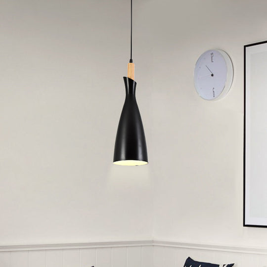 Minimalist Kitchen Pendant Light - Tapered Metal Design 1 Head Down Lighting Black/White/Grey Black