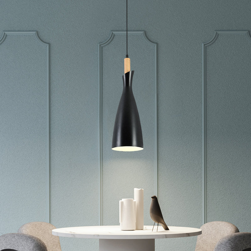 Minimalist Kitchen Pendant Light - Tapered Metal Design 1 Head Down Lighting Black/White/Grey
