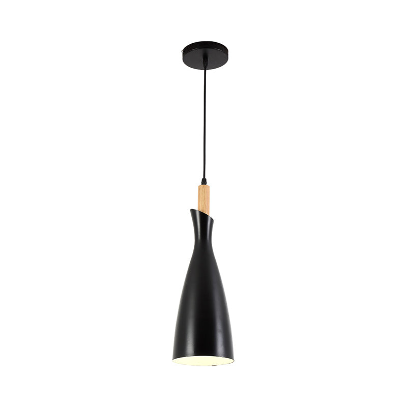 Minimalist Kitchen Pendant Light - Tapered Metal Design 1 Head Down Lighting Black/White/Grey
