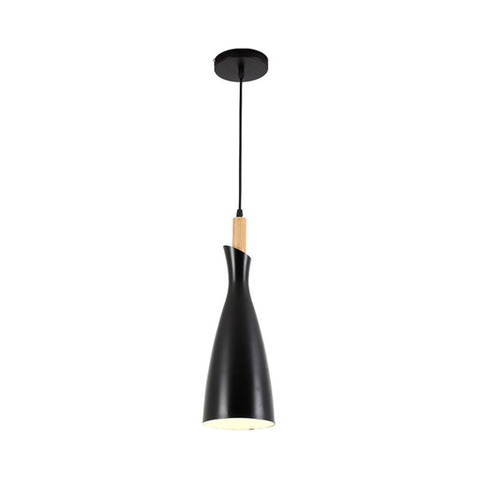 Minimalist Kitchen Pendant Light - Tapered Metal Design 1 Head Down Lighting Black/White/Grey