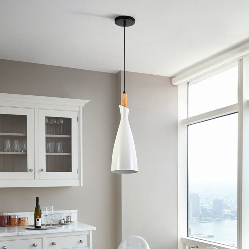 Minimalist Kitchen Pendant Light - Tapered Metal Design 1 Head Down Lighting Black/White/Grey White