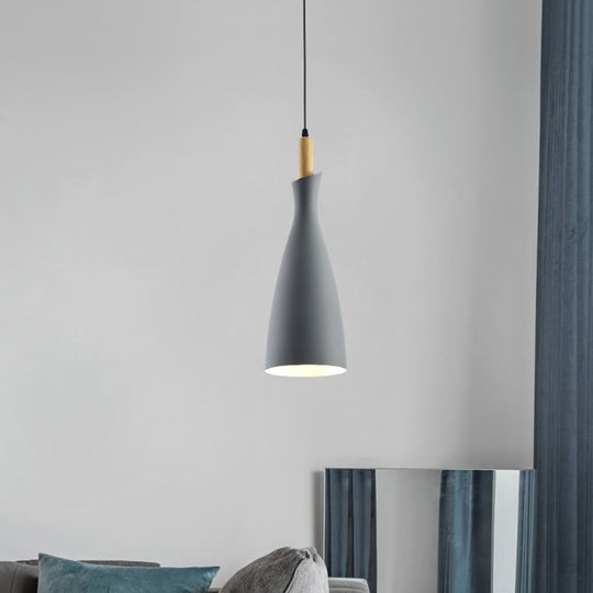 Minimalist Kitchen Pendant Light - Tapered Metal Design 1 Head Down Lighting Black/White/Grey Grey