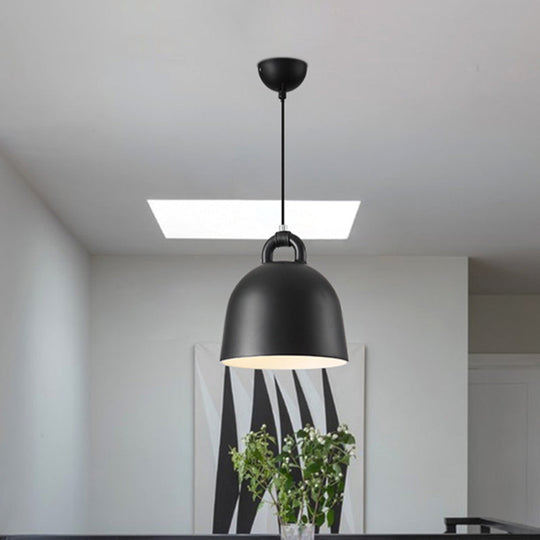 Contemporary Domed Pendant Lamp: Sleek Metal Suspension Lighting For Dining Room - 1 Light Black