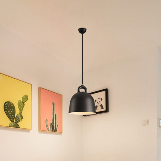 Contemporary Domed Pendant Lamp: Metal, 1 Light, Black Suspension Lighting for Dining Room