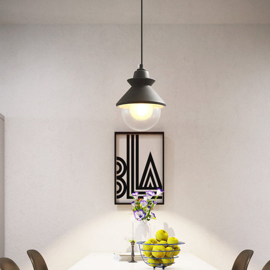 Contemporary Black Cone Pendant Light - 1 Light Metal Hanging Kit with Clear Glass Shade