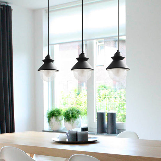 Contemporary Black Cone Pendant Light - 1 Light Metal Hanging Kit with Clear Glass Shade