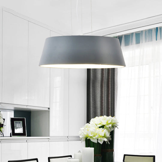 Minimalist Grey Suspension Lamp For Kitchen 1-Light Hanging Light With Drum Metal Shade