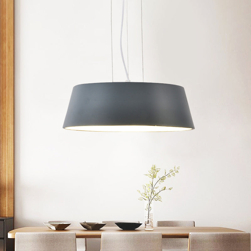 Minimalist Grey Suspension Lamp For Kitchen 1-Light Hanging Light With Drum Metal Shade