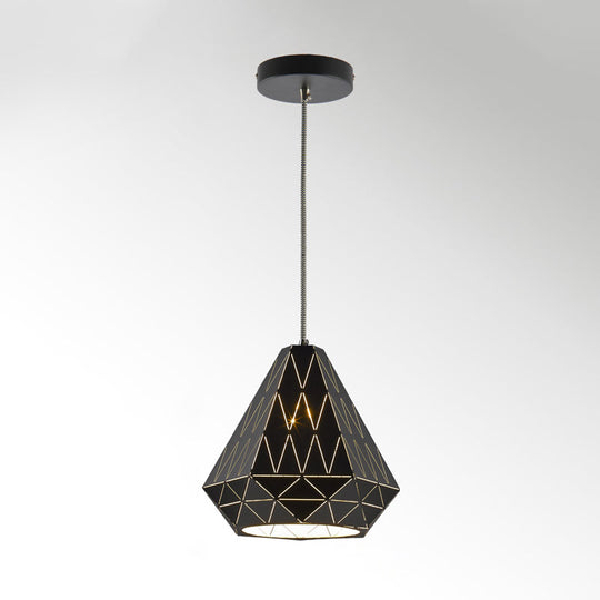 Modern Stylish Metal Diamond Pendant Light Fixture in Black - 1 Light Suspension