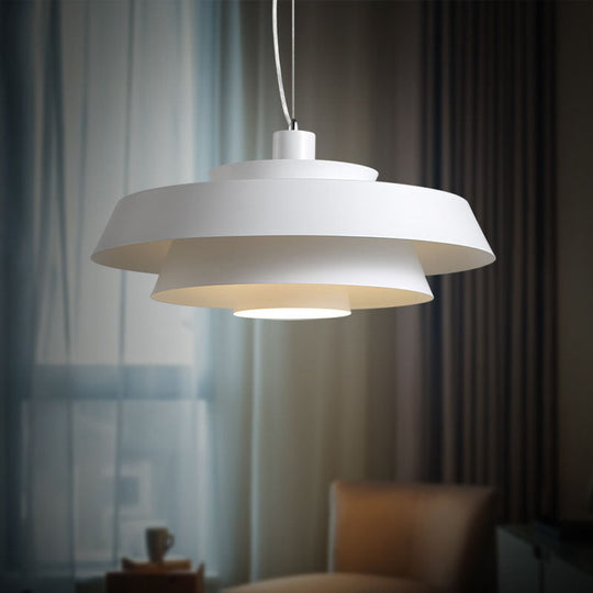 Contemporary Tiered Pendant Ceiling Light - Metallic 1-Light Suspension Lamp (White)