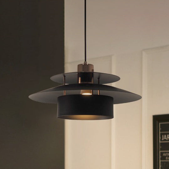 Black Metal Drum Shade Kitchen Pendant Light: Minimalist 1-Light Hanging Lamp Kit