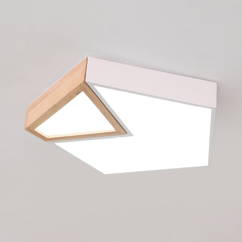 Contemporary LED Flushmount Ceiling Light - White/Green Pentagon Design with Warm Glow