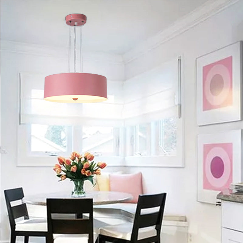 Modern Pink Drum Metal Hanging Lamp Kit - 11"/15"/18" Wide - 1 Light Suspension Pendant