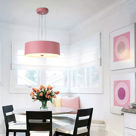 Modern Pink Drum Metal Hanging Lamp Kit - 11"/15"/18" Wide - 1 Light Suspension Pendant
