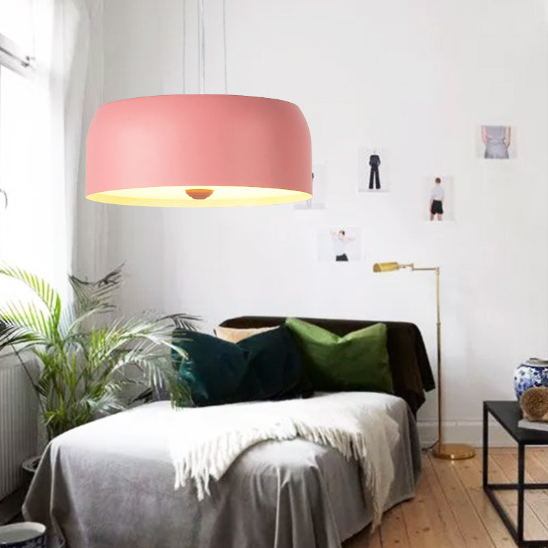 Modern Pink Drum Metal Hanging Lamp Kit - 11"/15"/18" Wide - 1 Light Suspension Pendant