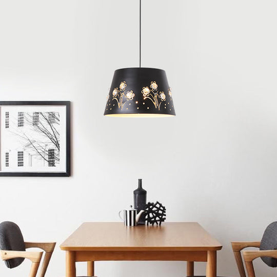 Contemporary Metal Drum Hanging Ceiling Light - Black Down Lighting