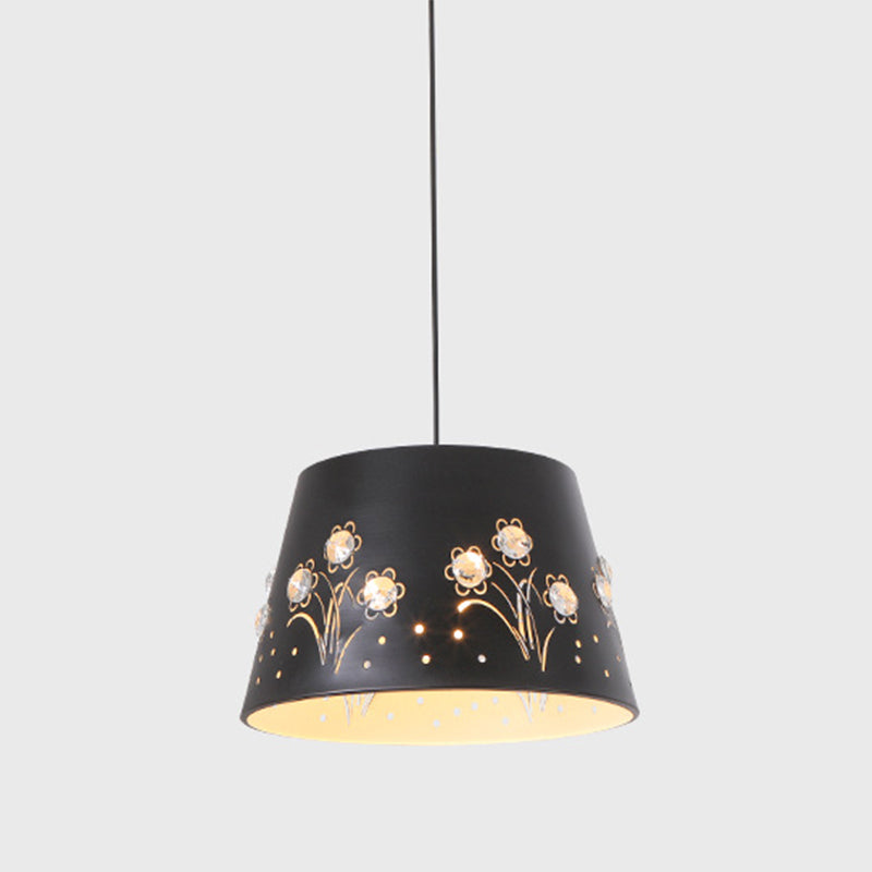 Contemporary Metal Drum Hanging Ceiling Light - Black Down Lighting