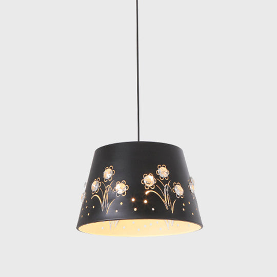 Contemporary Metal Drum Hanging Ceiling Light - Black Down Lighting