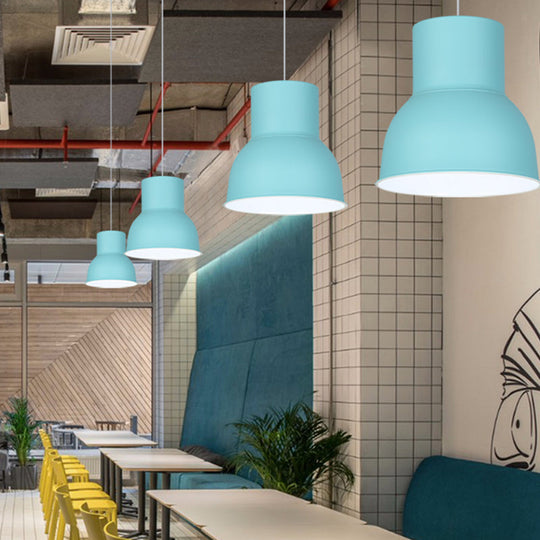 Minimalist Metal Dome Pendant Light with Blue/Green Shade - 10"/14"/15" Width