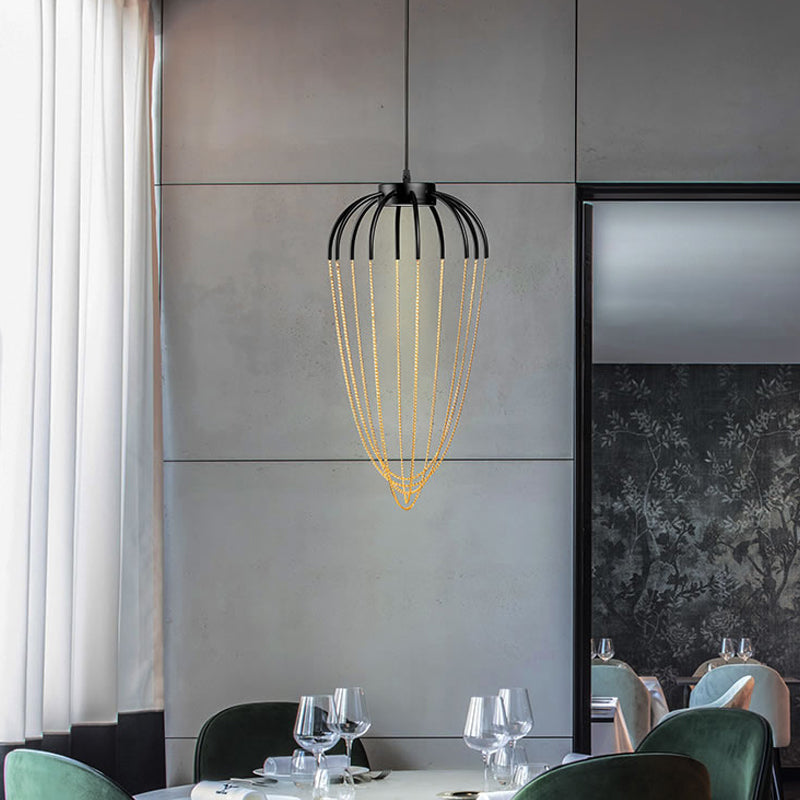 Metal Kitchen Pendant Light - Contemporary 1-Light Fixture In Black/Gold (19/21 W)