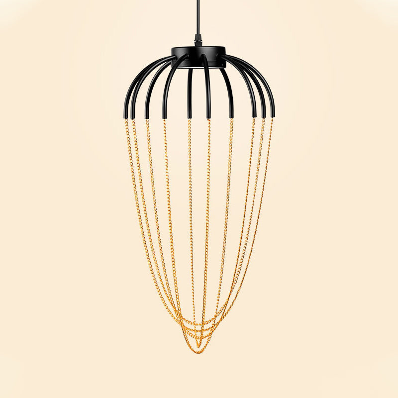 Contemporary 1-Light Black and Gold Caged Kitchen Pendant Lighting Fixture (19" / 21" W)