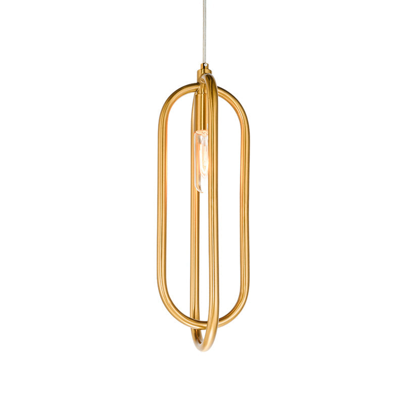 Modern Brass Oval Down Lighting Pendant For Living Room - 1 Light Metal Suspension