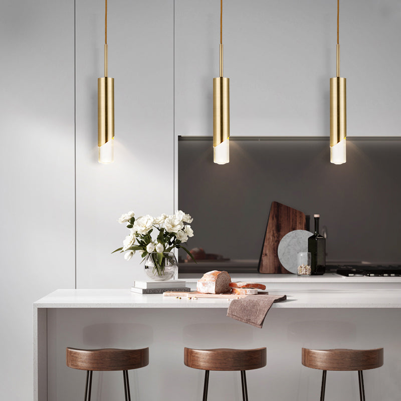 Minimalist Gold Pendant Light Kit - Modern Metal Cylinder Design For Kitchen