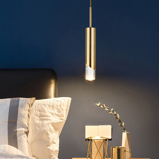 Minimalist Gold Pendant Light Kit - Modern Metal Cylinder Design For Kitchen