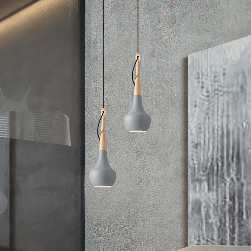 Contemporary Grey Bedside Pendant Light with Metal Gourd Shade - 1 Light, Down Lighting