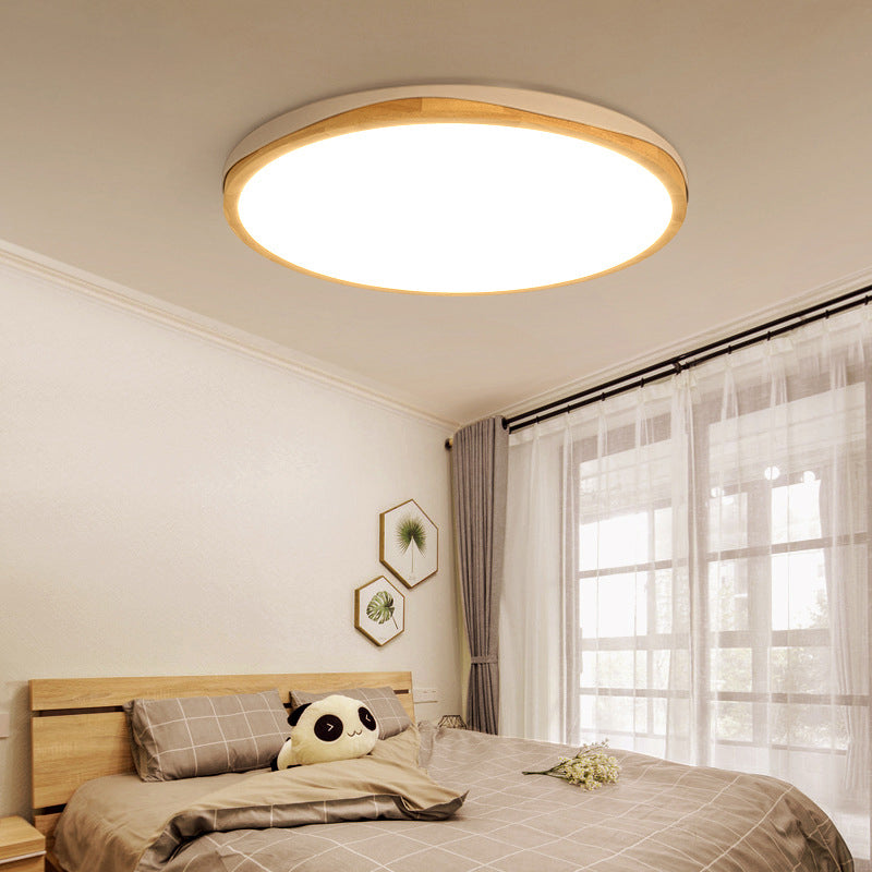Modern Wood Round Flush-Mount Light Fixture - 14"/18"/21.5" Wide LED - White/Warm Light