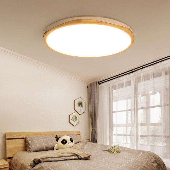 Modern Wood Round Flush-Mount Light Fixture - 14"/18"/21.5" Wide LED - White/Warm Light