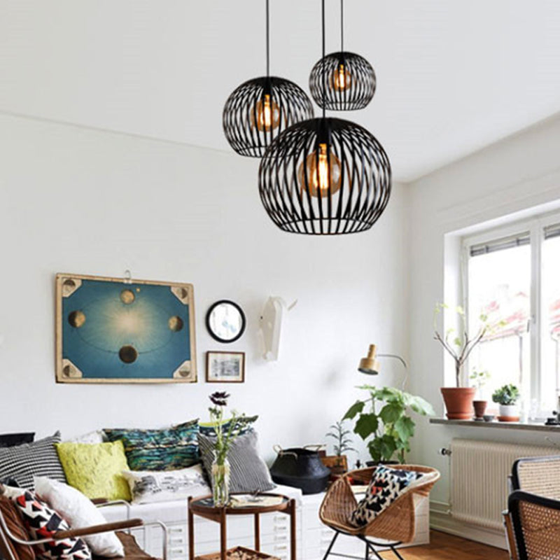 Modern Metal Sphere Pendant Light - 7-14" Diameter, 1-Light, Black/White Ceiling Lamp