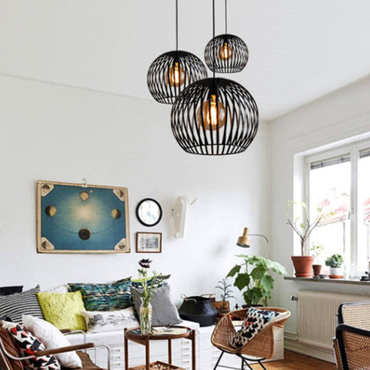 Modern Metal Sphere Pendant Light - 7-14" Diameter, 1-Light, Black/White Ceiling Lamp