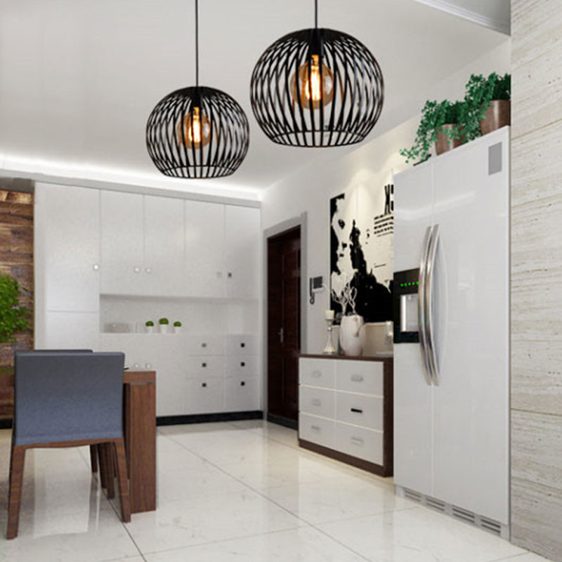 Modern Metal Sphere Pendant Light - 7-14" Diameter, 1-Light, Black/White Ceiling Lamp