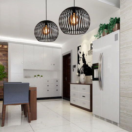 Modern Metal Sphere Pendant Light - 7-14" Diameter, 1-Light, Black/White Ceiling Lamp