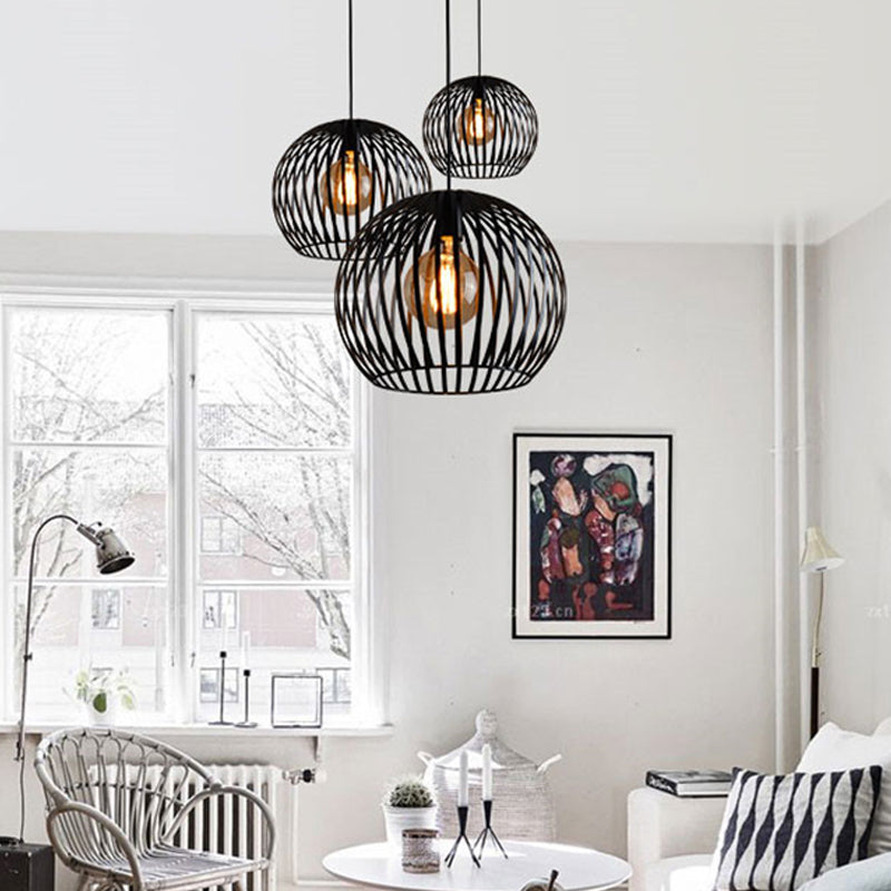 Modern Metal Sphere Pendant Light - 7-14" Diameter, 1-Light, Black/White Ceiling Lamp