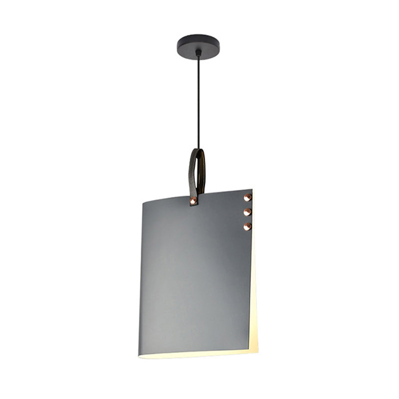 Modern Hanging Light With Metal Shade - Grey Rectangular Suspended Lighting Fixture