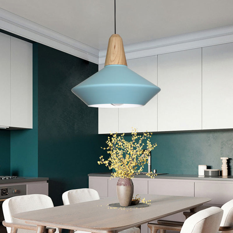 Modern Metal Urn Pendant Light with Blue/Grey Shade – Ideal for Dining Room – 1 Bulb Ceiling Suspension Lamp